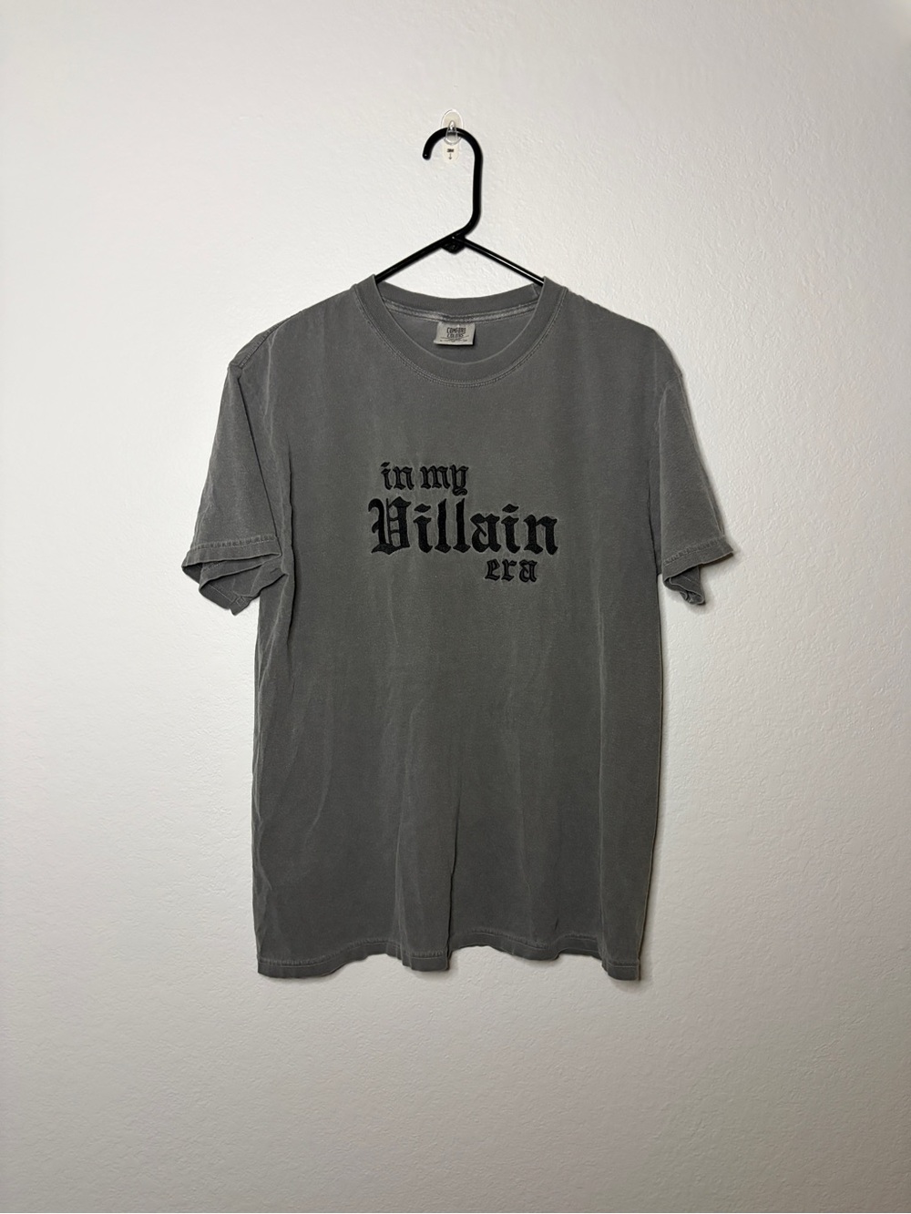 Comfort Colors Gray "In My Villain Era" Embroidered Tee Large